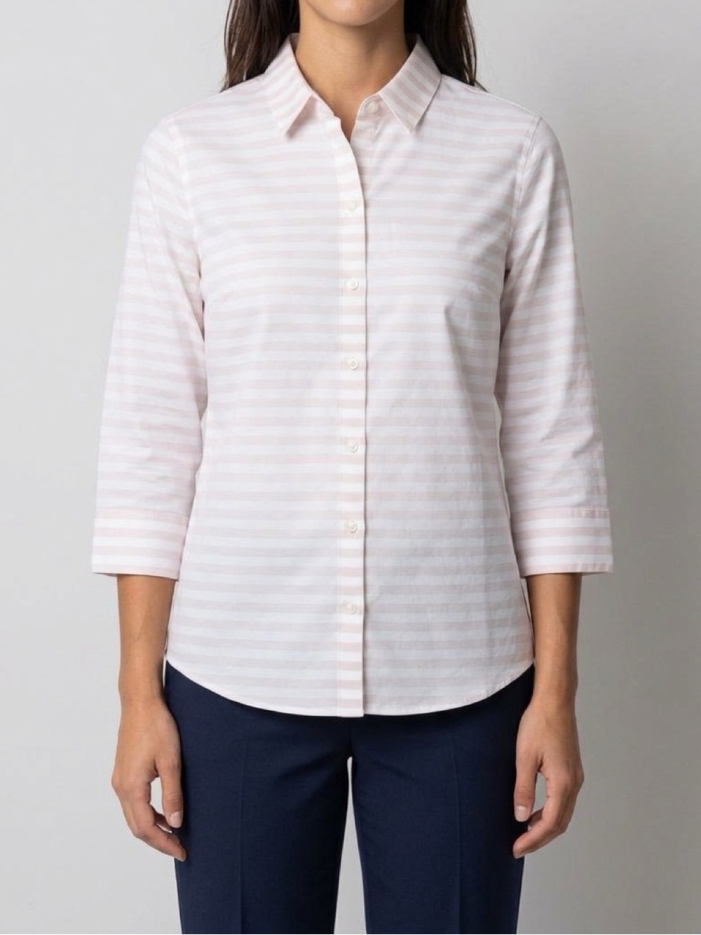 Jones New York Pale Pink & White Striped Button-Front Kids Shirt